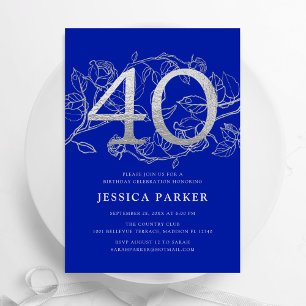 Invitation Elégant Royal Blue Silver 40e anniversaire