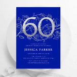 Invitation Elégant Royal Blue Silver 60e anniversaire<br><div class="desc">Elégante invitation à la fête du 60e anniversaire bleu royal. Design féminin moderne et personnalisable avec des accents botaniques rose et de la fausse parties scintillant argent. Carte invitation florale simple parfaite pour une célébration anniversaire élégante. Personnalisez avec vos propres détails. Invitations Zazzle imprimées ou téléchargement instantané modèle imprimable numérique....</div>