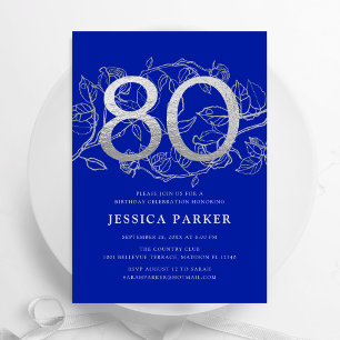Invitation Elégant Royal Blue Silver 80e anniversaire