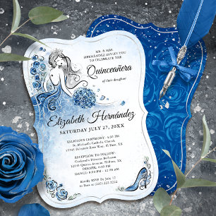 Invitation Elégant Royal Blue Silver Princess Quince Annivers