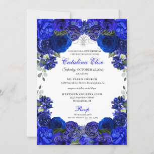 Invitation Elégant Royal Blue Silver Quinceanera Anniversaire