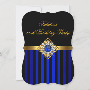 Invitation Elégant Royal Blue Stripe Gold Pearl Anniversaire