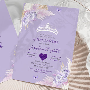 Invitation Elégant Royal Boho Lilac Floral Mis Quince Años