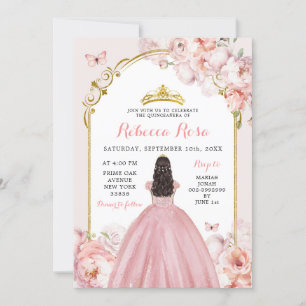 Invitation Elégant Royal Gold Dusty Rose Princesse Quinceañer