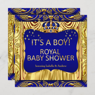 Invitation Elégant Royal Prince Baby shower Blue Gold Invitat