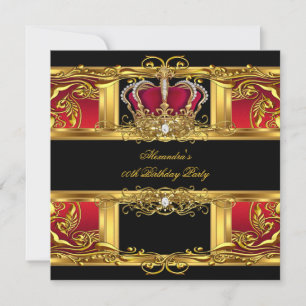 Invitation Elégant Royale Rouge Noir Or Reine Anniversaire 2