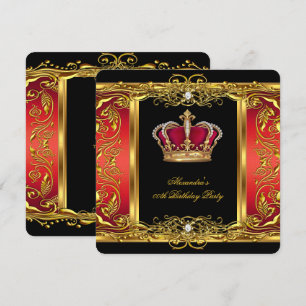 Invitation Elégant Royale Rouge Noir Or Reine Anniversaire 3