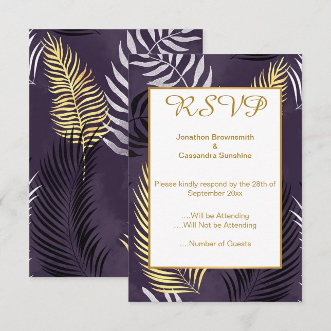 INVITATION ÉLÉGANT RSVP FLEURALE HAWAIENNE VIOLET (Devant / Derrière)