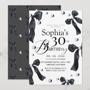 Invitation Elégant Ruban Noir et Blanc Anniversaire