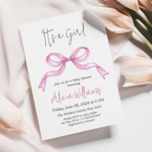 Invitation Élégant ruban rose Bow Baby shower bébé fille fill
