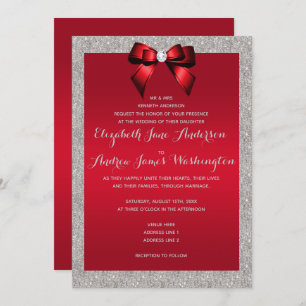 Invitation Elégant Ruby Red & Silver Parties scintillant Mari