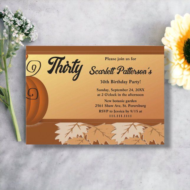 Invitation Elégant Rustic Fall Feuilles Automne 30ème Anniver (Créateur téléchargé)