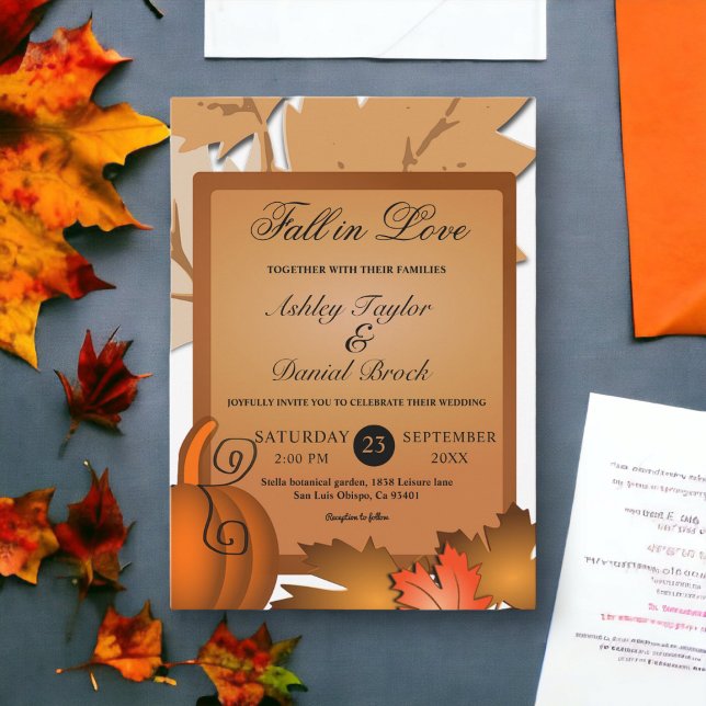 Invitation Elégant Rustic Fall Feuilles Citrouille Automne Ma (Créateur téléchargé)