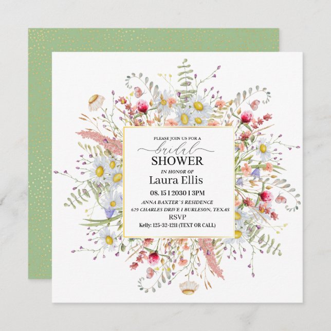 Invitation Elégant Rustic fleur sauvage douche nuptiale (Devant / Derrière)