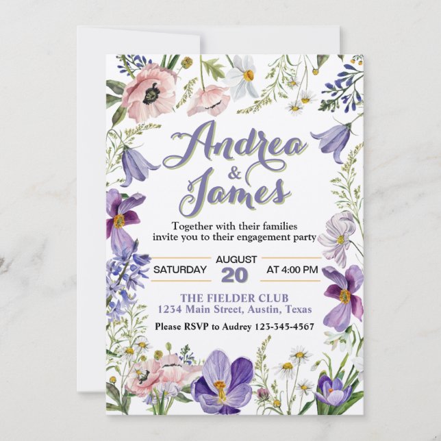 Invitation Elégant Rustic Floral Engagement Party (Devant)
