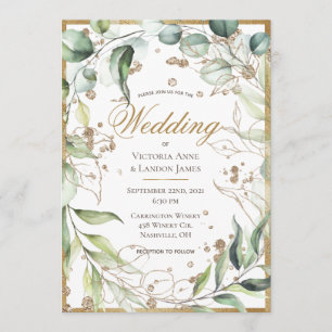 Invitation Elégant Rustic Greenery Mariage Parties scintillan