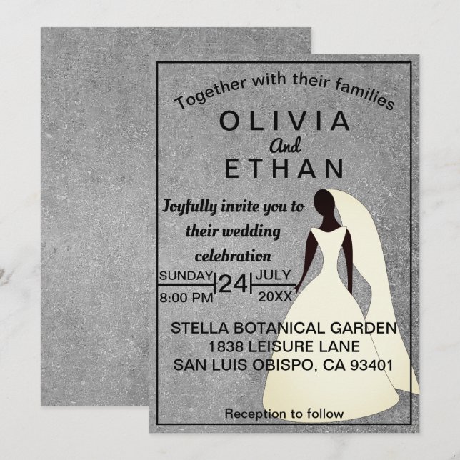 Invitation Elégant Rustic Grey Concrete Bride Chic Mariage (Devant / Derrière)