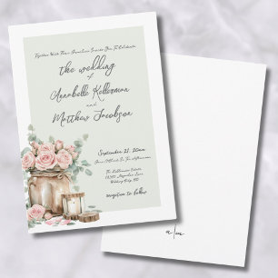 Invitation Elégant Rustic Mason Jar Mariage campagnard Rose