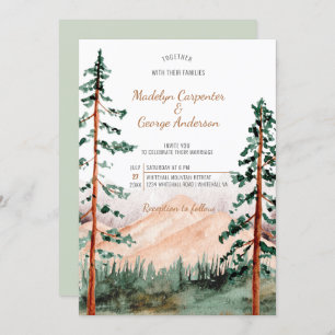 Invitation Elégant Rustic Mountains Arbres Paysage Mariage