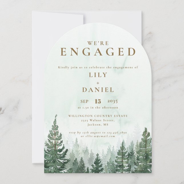 Invitation Élégant Rustic Pine Forest Arch Party (Devant)