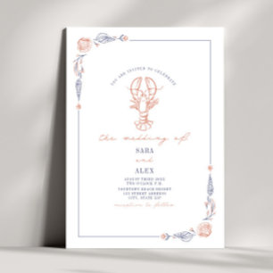 Invitation Elégant Rustic Red & Blue Beach Wedding Homard