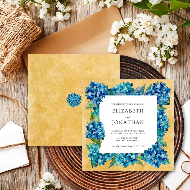 Invitation Elegant Rustic Sand Navy Blue Hydrangeas Wedding (Créateur téléchargé)