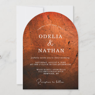 Invitation Elegant Rustic Wood Grain Texture Arched Wedding