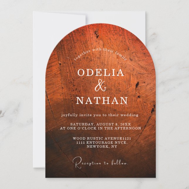 Invitation Elegant Rustic Wood Grain Texture Arched Wedding (Devant)
