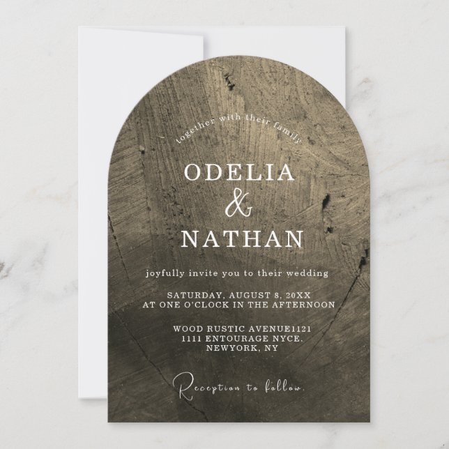 Invitation Elegant Rustic Wood Grain Texture Arched Wedding (Devant)