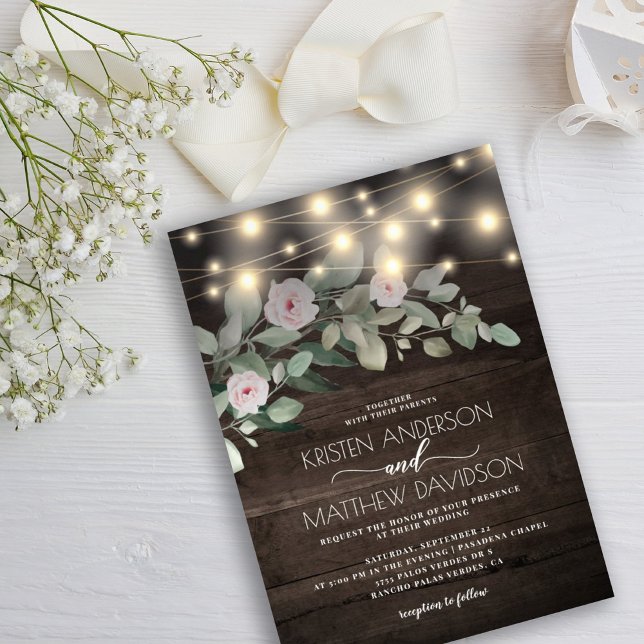 Invitation Elegant Rustic Wood Lights Boho Greenery Wedding (Créateur téléchargé)