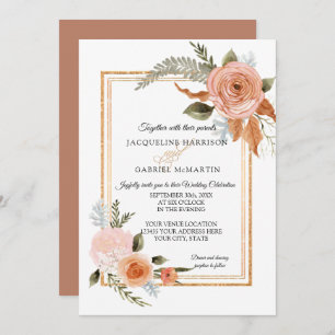 Invitation Élégant Rustique Automne Floral Mariage or cuivre
