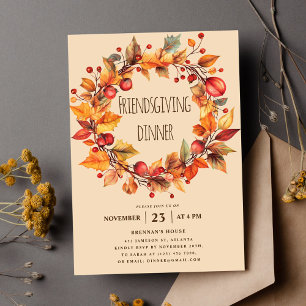 Invitation Elégant Rustique Automne Thanksgiving Friendsgivin
