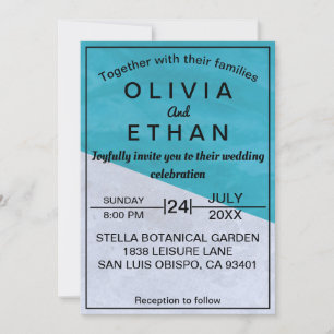 Invitation Élégant Rustique Bleu Et Gris Mariage Abstrait
