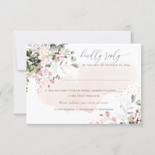 Invitation Elégant Rustique Blush Eucalyptus Rose, Repas RSVP