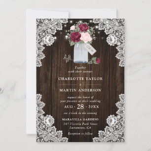 Invitation Élégant Rustique Bourgogne Blush Rose Floral Maria