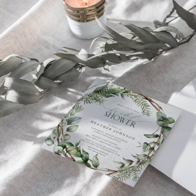 Invitation Elégant Rustique Eucalyptus Aquarelle Verdure (Join us in a wonderland of botanical bliss to shower the bride-to-be.)