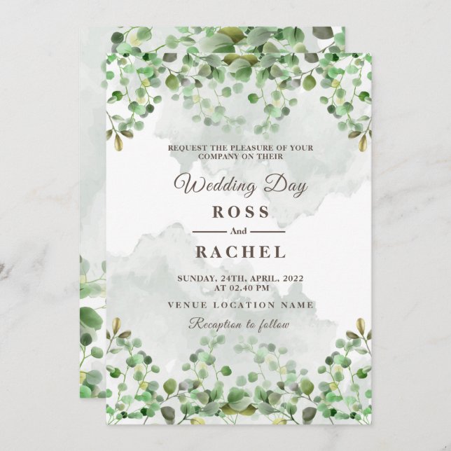 Invitation Elégant Rustique Eucalyptus Feuille Mariage de ver (Devant / Derrière)