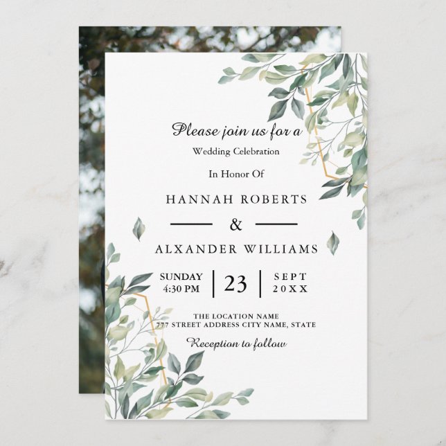 Invitation Elégant Rustique Eucalyptus Feuille Mariage de ver (Devant / Derrière)