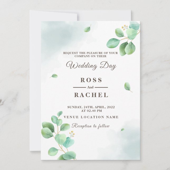 Invitation Elégant Rustique Eucalyptus Feuille Mariage de ver (Devant)