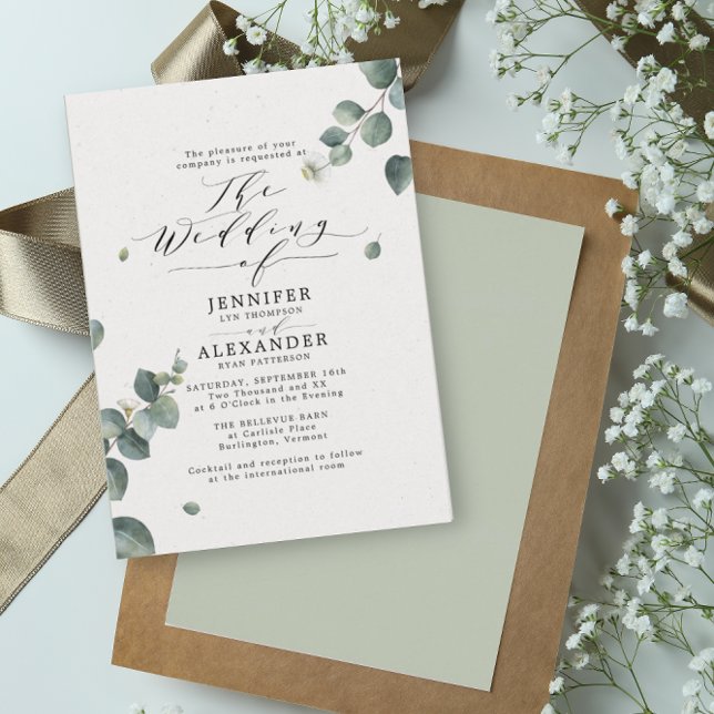 Invitation Élégant Rustique Eucalyptus Mariage de calligraphi (Créateur téléchargé)