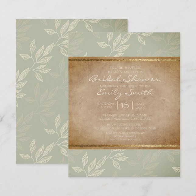 Invitation Élégant Rustique Fête de Mariage aux Feuilles Vert (Devant / Derrière)