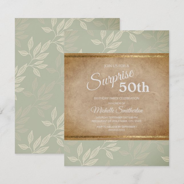 Invitation Élégant Rustique Feuilles Vert Sauge 50e Anniversa (Devant / Derrière)