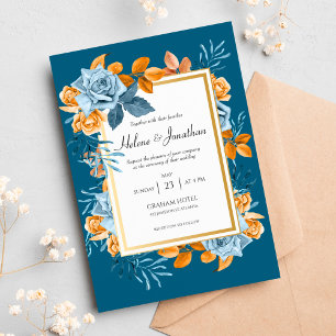 Invitation Élégant Rustique Indigo rouille Mariage Floral Boh