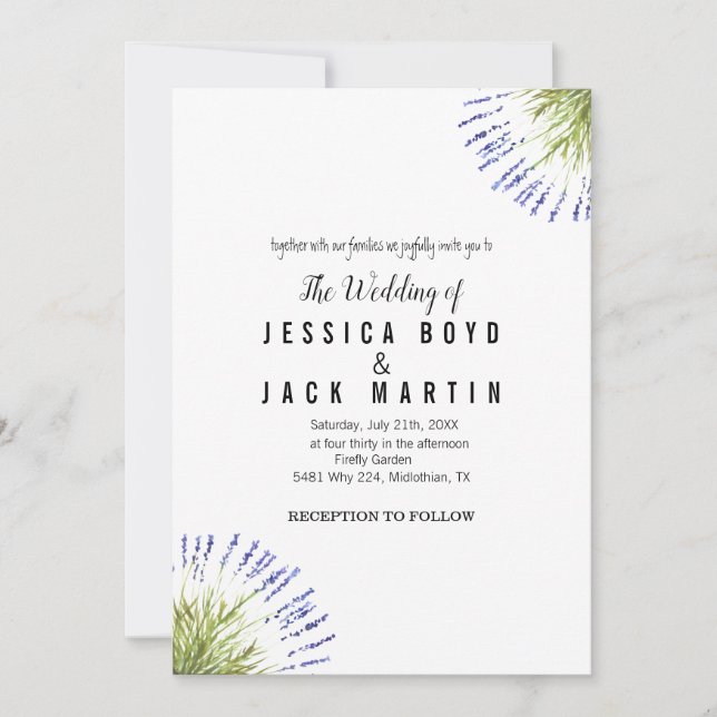 Invitation Élégant Rustique Lavande herbe Verdure Mariage (Devant)