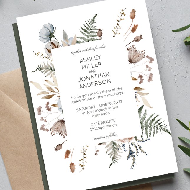 Invitation Élégant Rustique moderne Mariage Fleur sauvage (Créateur téléchargé)