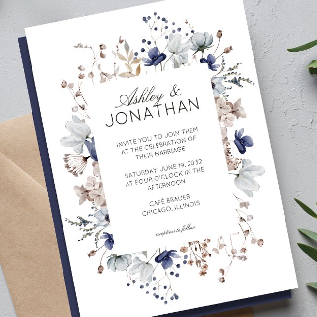 Invitation Élégant Rustique moderne Mariage Fleur sauvage (Créateur téléchargé)
