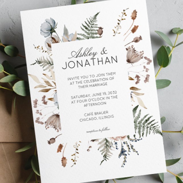 Invitation Élégant Rustique moderne Mariage Fleur sauvage (Créateur téléchargé)