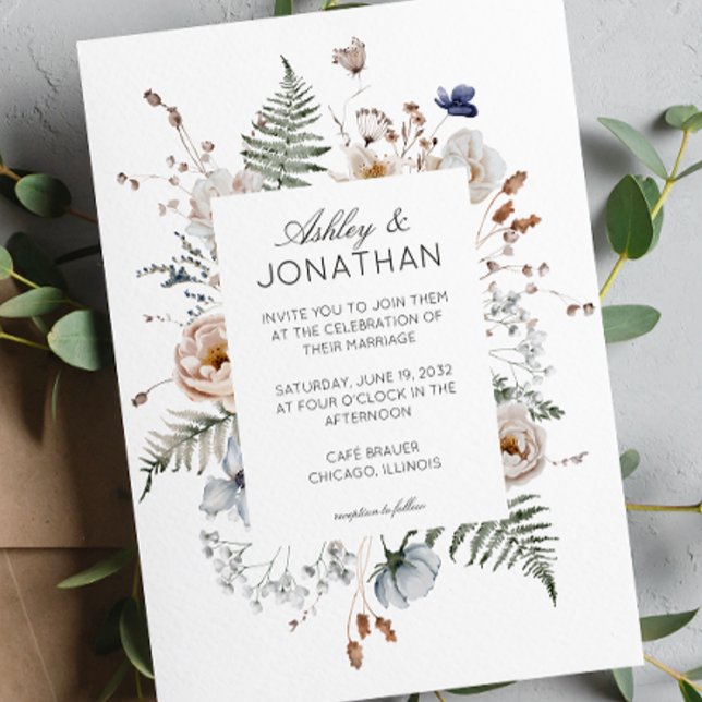Invitation Élégant Rustique moderne Mariage Fleur sauvage (Créateur téléchargé)