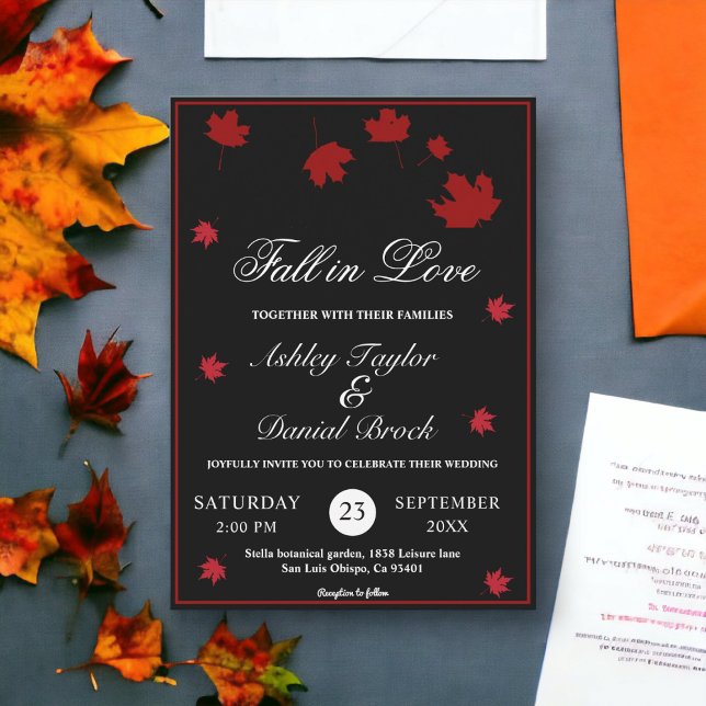 Invitation Élégant Rustique Noir et Blanc Mariage de automne  (Créateur téléchargé)