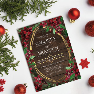 Invitation Élégant Rustique Poinsettia Mariage en bois floral